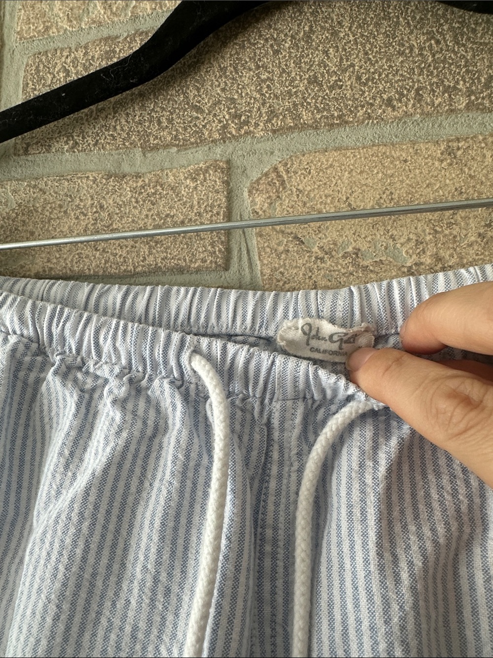 Brandy Melville Pants Womens One Size Blue White Striped Seersucker Drawstring - Picture 5 of 6